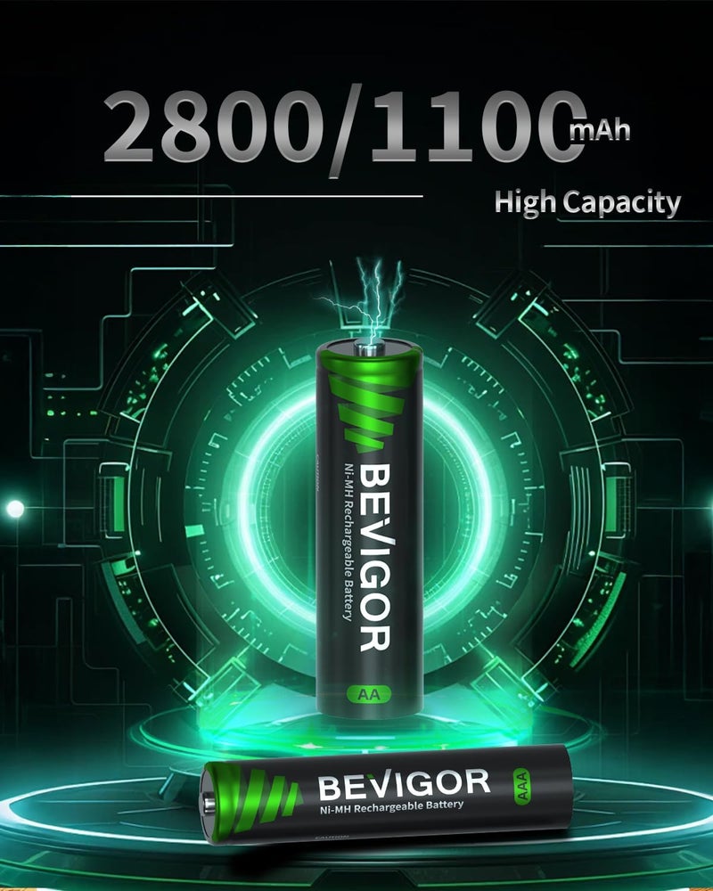 BEVIGOR 8 Bay Smart Battery Charger with AA & AAA Rechargeable Batteries, 8 Pcs AA 2800mAh & 8 Pcs AAA 1100mAh High Capacity NiMH Battery - Image 3